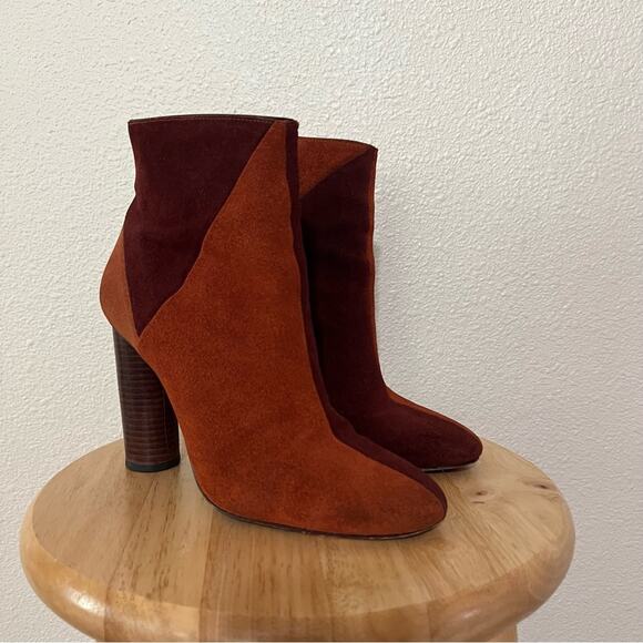 Ulla Johnson Carin Brown Patchwork Suede Leather Heeled Ankle Booties Size 39 - Picture 1 of 10